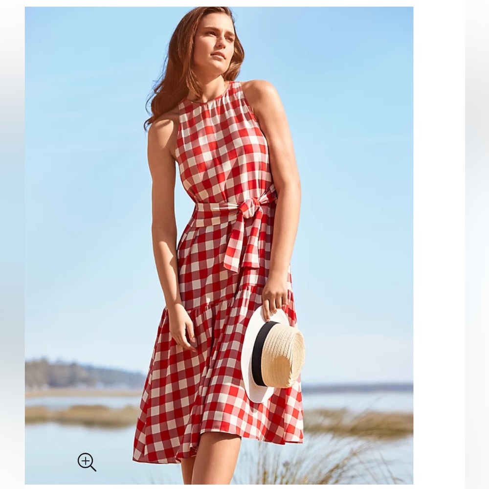 Ann Taylor Gingham Halter Flare Dress EUC - Picture 2 of 8
